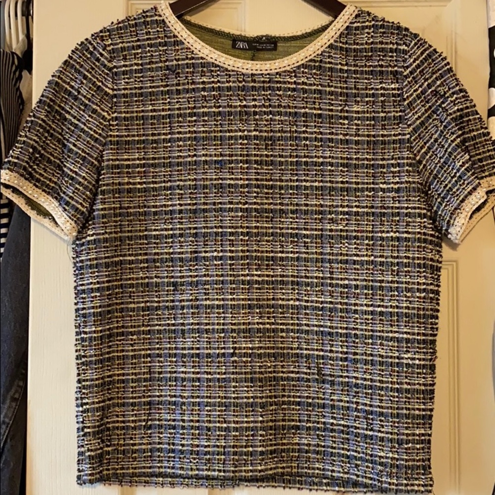 Tweed pearl detail top